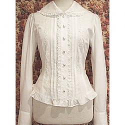 Amanda99 White Ruffles Buttons Cotton Long Sleeves Lolita Blouse