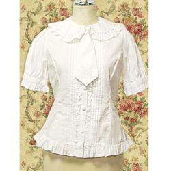 Amanda99 White Short Sleeves Tie Cotton Lolita Blouse