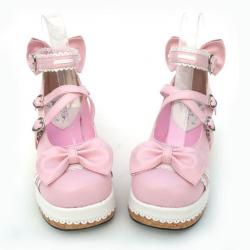 Amanda99 6cm Heel Pink Ankle Straps Bow Lolita Shoes