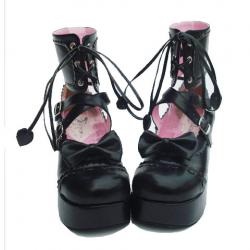 Amanda99 8cm Heel With 3.5cm Platform Black PU Lolita Shoes