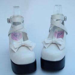 Amanda99 8cm Heel With 4cm Platform White PU Lolita Shoes