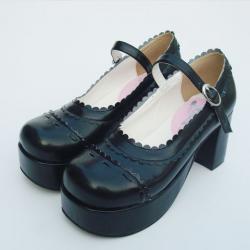 Amanda99 8cm Heel With 3.5cm Platform Black PU Lolita Shoes