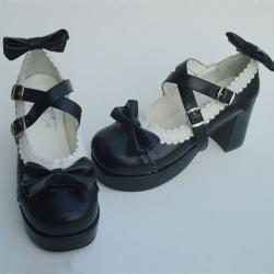 Amanda99 8cm Heel With 3.5cm Platform Black PU Lolita Shoes