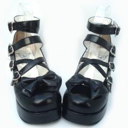 Amanda99 7.5cm Heel With 3cm Platform Black bow decoration Lolita Shoes