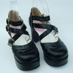 Amanda99 8cm Heel With 3.5cm Platform Black PU Lolita Shoes