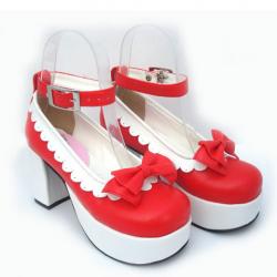 Amanda99 8cm Heel With 3.5cm Platform Red And White PU Lolita Shoes