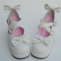 Amanda99 8cm Heel With 3.5cm Platform White PU Lolita Shoes