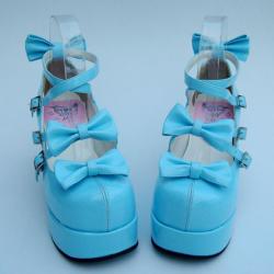 Amanda99 8cm Heel With 3.5cm Platform Blue PU Lolita Shoes