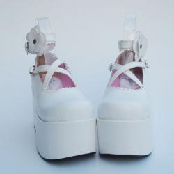 Amanda99 10cm Heel With 6.5cm Platform White PU Lolita Shoes