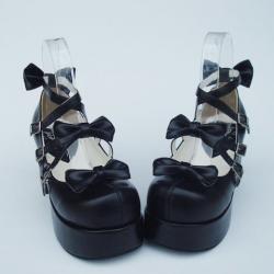 Amanda99 8cm Heel With 3.5cm Platform Black PU Lolita Shoes
