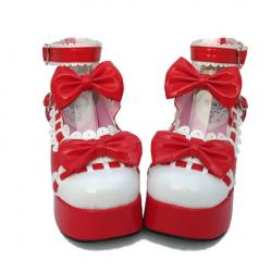 Amanda99 8cm Heel With 4cm Platform Red And White PU Lolita Shoes