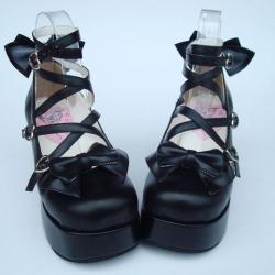 Amanda99 8cm Heel With 4cm Platform Black bow decoration Lolita Shoes