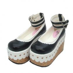 Amanda99 10.5cm Heel With 7cm Platform Black PU Lolita Shoes