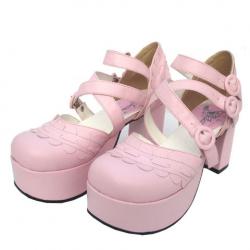 Amanda99 8cm Heel With 3.5cm Platform Pink PU Lolita Shoes