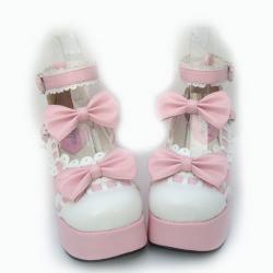 Amanda99 8cm Heel With 4cm Platform Pink And White PU Lolita Shoes