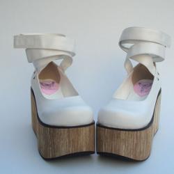 Amanda99 9.5cm Heel With 6.5cm Platform White PU Criss-cross Lolita Shoes