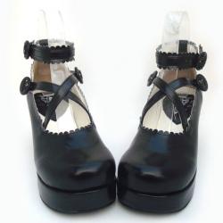 Amanda99 7.5cm Heel With 3cm Platform Black PU Lolita Shoes