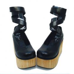 Amanda99 9.5cm Heel With 6.5cm Platform Black PU Criss-cross Lolita Shoes