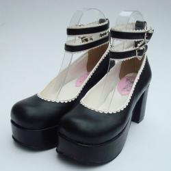 Amanda99 8cm Heel With 4cm Platform Black PU Lolita Shoes
