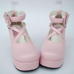 Amanda99 8cm Heel With 3.5cm Platform Pink PU Lolita Shoes