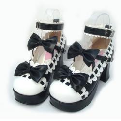 Amanda99 7.5cm Heel With 3cm Platform Black And White PU Lolita Shoes