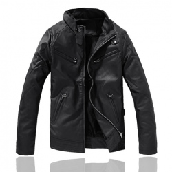 Amanda99 Top Men Stylish Stand Collar Fit Cut Leather Jacket For Men