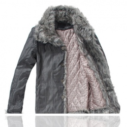 Amanda99 Fashionable and Luxurious Fur Collar Long Sleeve Slim Fit Coat For Men