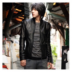Amanda99 Top Quality Brief and Decent Style Bright Black Zipper Coat For Men