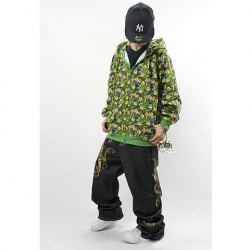 Amanda99 Autumn and Winter Fashion Hip Hop Style Little Bear Printing Purified Cotton Long Sleeve Zipper Coat