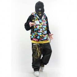 Amanda99 Autumn and Winter Fashion Hip Hop Style Colorful Printing Purified Cotton Long Sleeve Zipper Coat