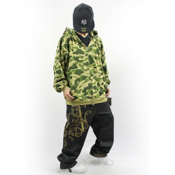 Amanda99 Autumn and Winter Fashion Hip Hop Style Army Green Patterns Purified Cotton Long Sleeve Zipper Coat
