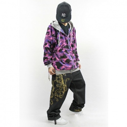 Amanda99 Autumn and Winter Fashion Hip Hop Army Style Purple Cotton Long Sleeve Two-sided Zipper Coat