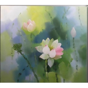 Modern Simple Style Abstract Manual Lotus Flowers Oil Painting With Frame