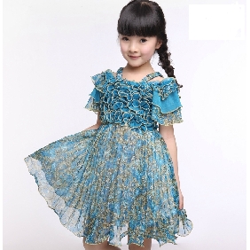 2012 Kids Summer Girls Short-sleeved Chiffon Pleated Skirt