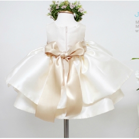 Newest Spring Champagne Girls Sleeveless Ruffle Bowknot Flower Girl Party Dress