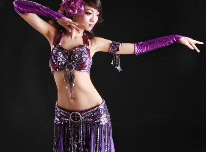 4pcs Sexy Purple Tribal Belly Dance Costume Set