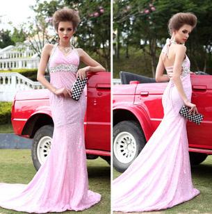 Pink Knee-length V-neck Sleeveless Prom Dresses